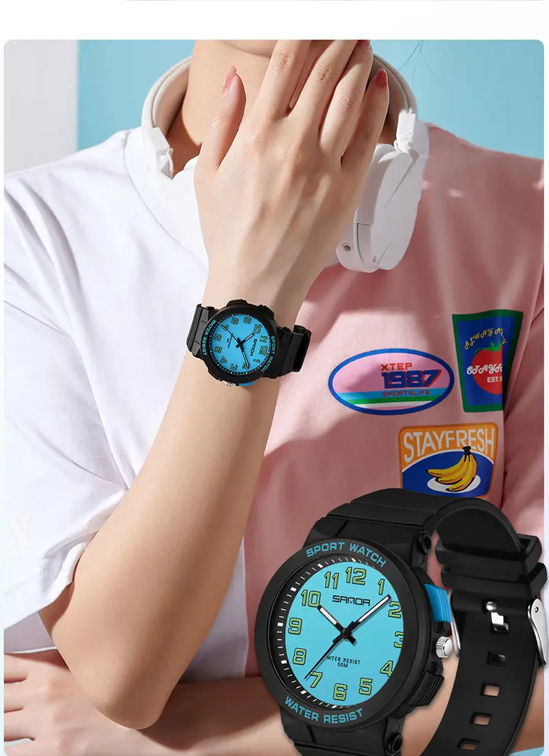 Sanda Youth Water Resistant Black Sport Watch — feature 6