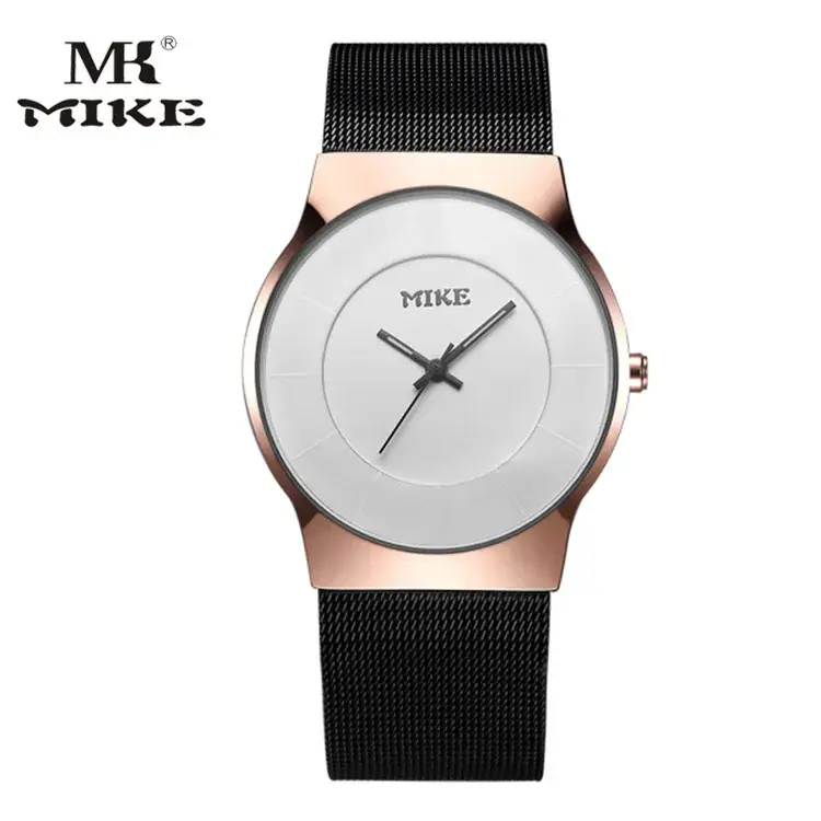 MIKE Stainless Steel Watch Rose Gold Strap Black Band - Image 3