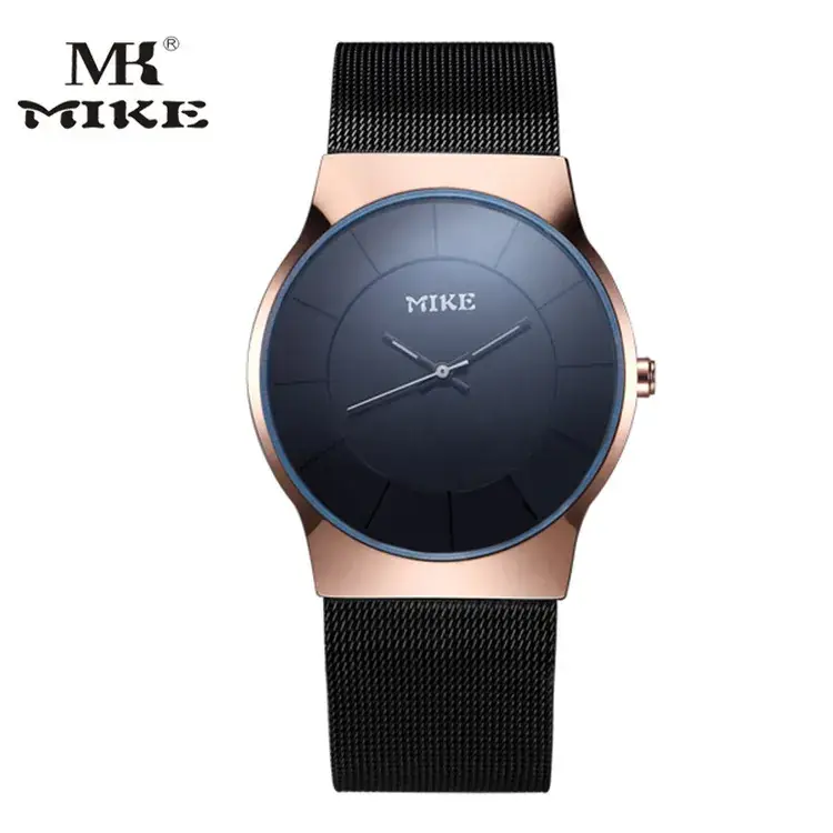 MIKE Stainless Steel Watch Rose Gold Strap Black Band - Image 4
