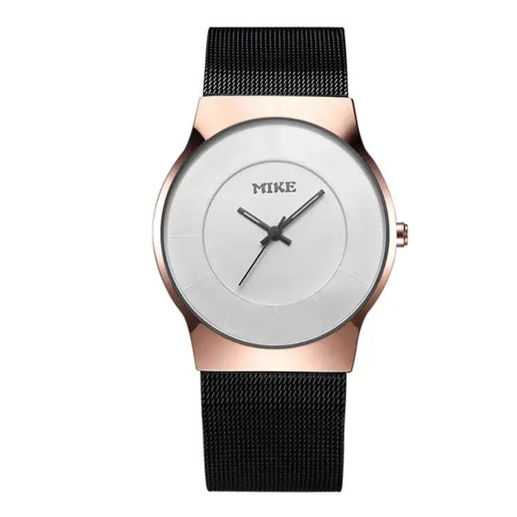 MIKE Stainless Steel Watch Rose Gold Strap Black Band - Image 5