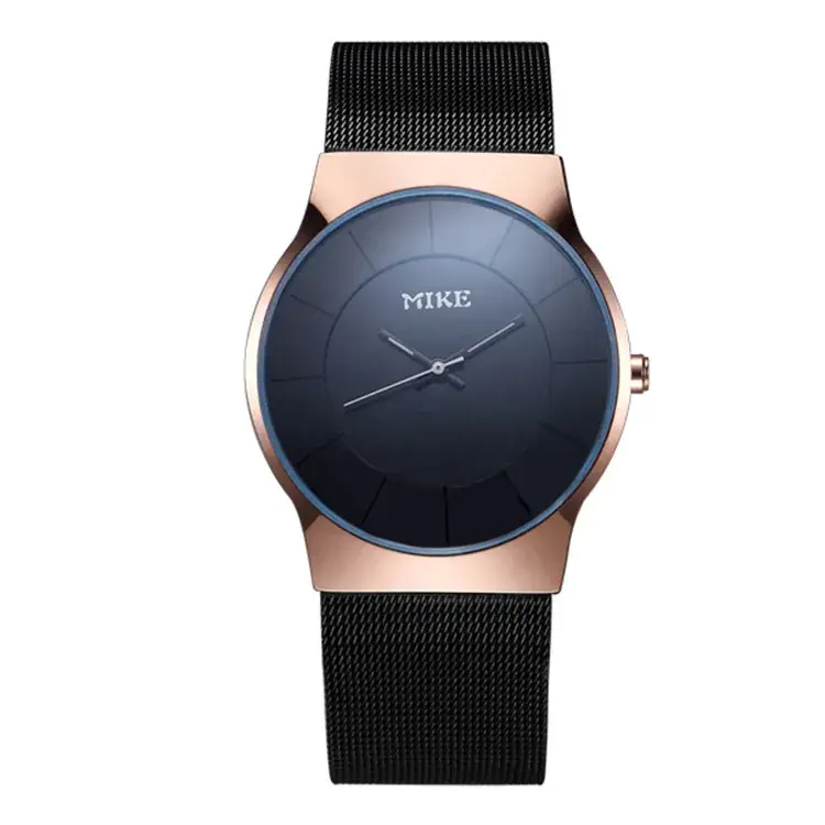 MIKE Stainless Steel Watch Rose Gold Strap Black Band - Image 2