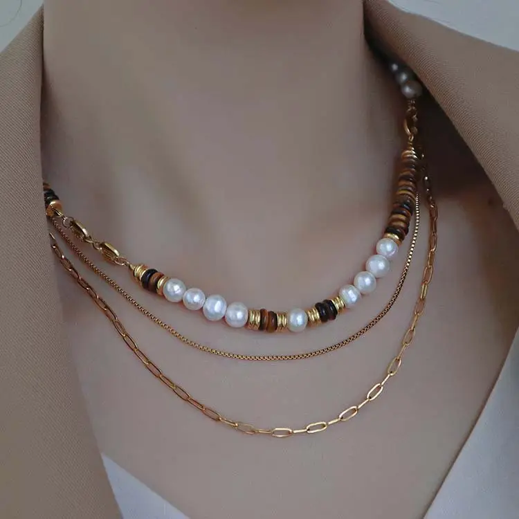 Natural Tiger Eye Pearl Necklace for Women Autumn Winter - Image 5