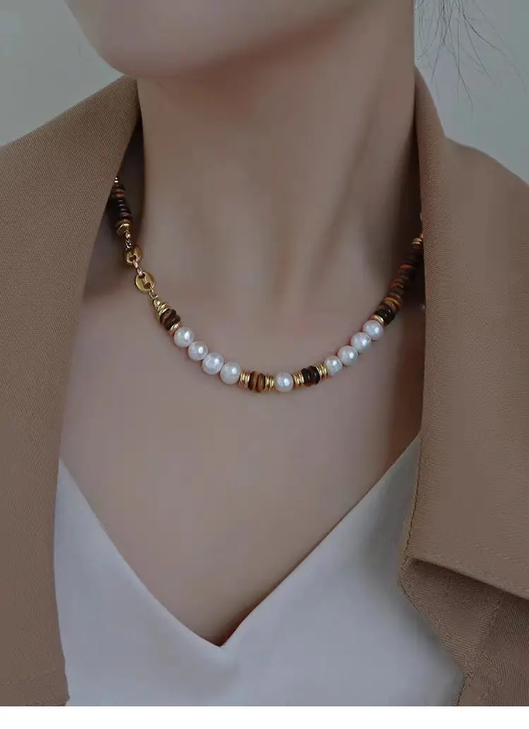 Natural Tiger Eye Pearl Necklace for Women Autumn Winter — feature 5