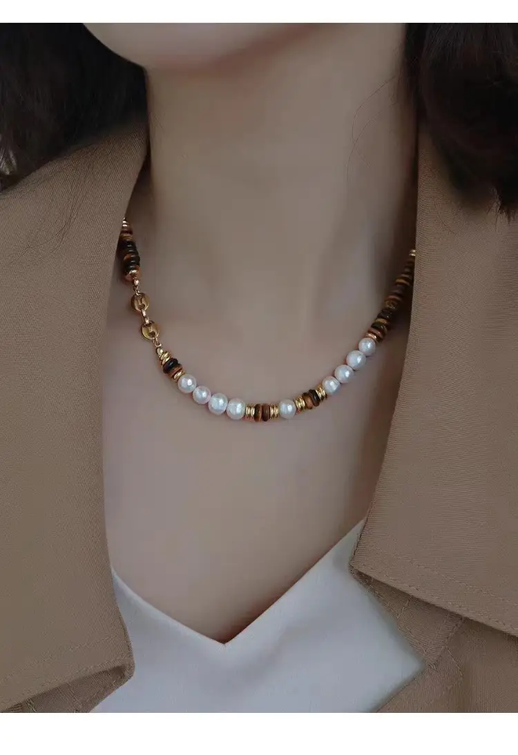 Natural Tiger Eye Pearl Necklace for Women Autumn Winter — feature 9