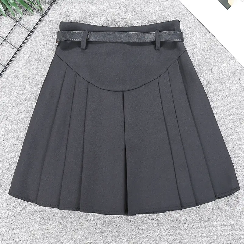 White Pleated Skirt with Belt for Women