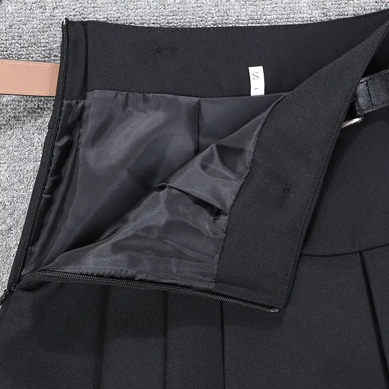 White Pleated Skirt with Belt for Women