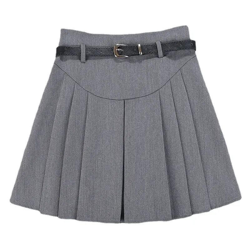 White Pleated Skirt with Belt for Women