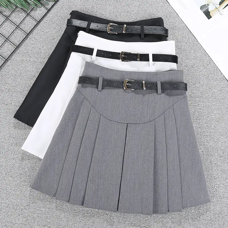 White Pleated Skirt with Belt for Women — feature 1