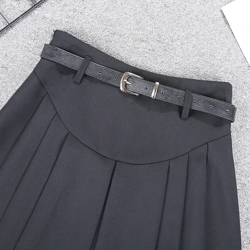White Pleated Skirt with Belt for Women — feature 10