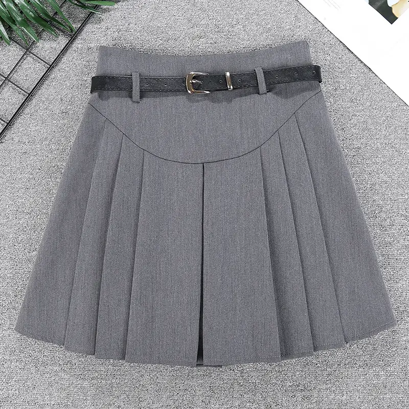 White Pleated Skirt with Belt for Women — feature 14