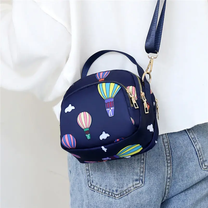 Women's Hot Air Balloon Print Shoulder Bag Navy Blue - Image 8