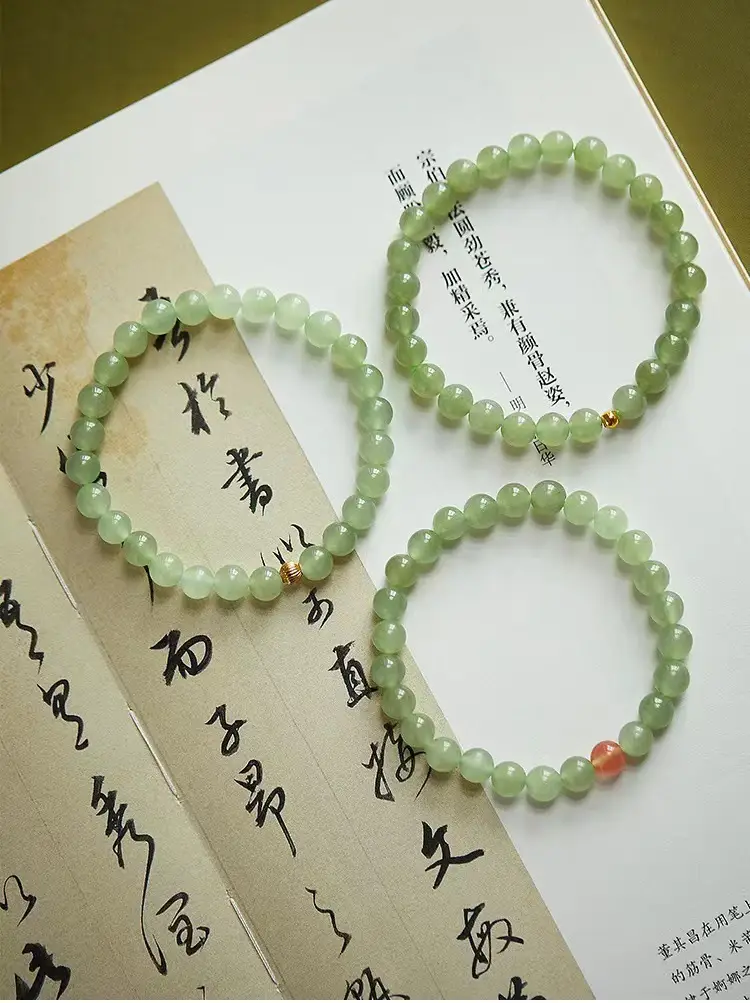 Natural Hetian Jade Bracelet for Women Summer Ins Niche Design Round Bead Bracelet 2024 New Accessible Luxury Simple Feeling Bracelet — feature 14
