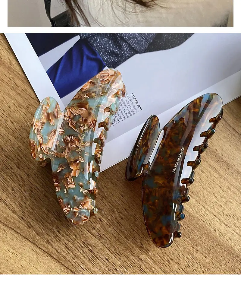 French High Color Hairpin Large Plate Clip Back Head Shark — feature 6