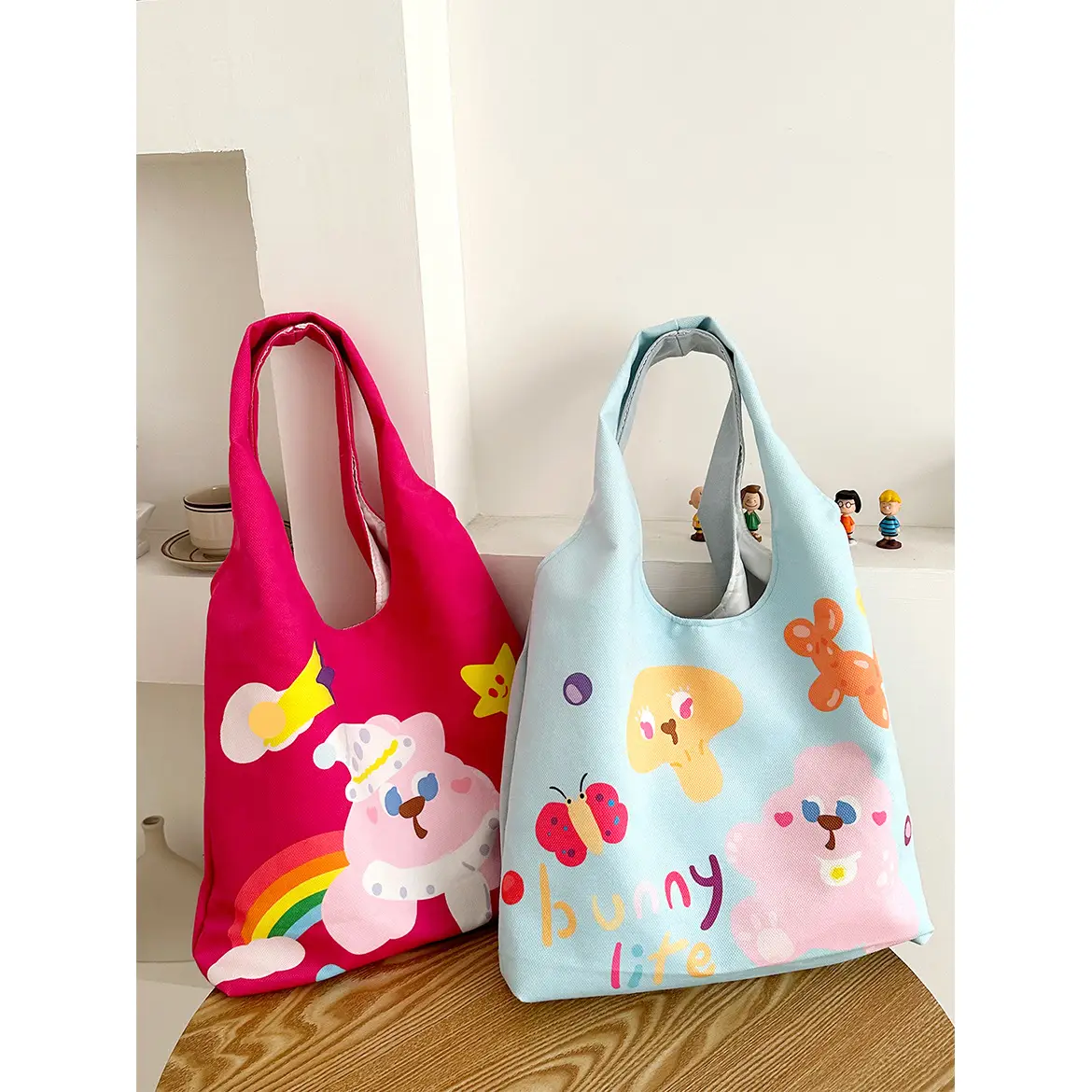 Cute Cartoon Print Green Shoulder Bag for Women