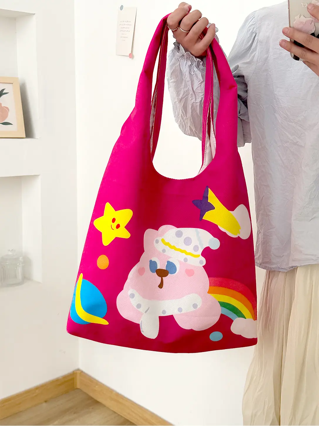 Cute Cartoon Print Green Shoulder Bag for Women — feature 5