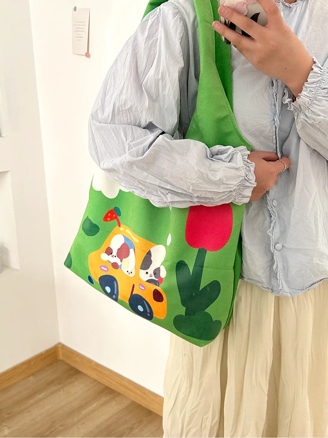 Cute Cartoon Print Green Shoulder Bag for Women — feature 6