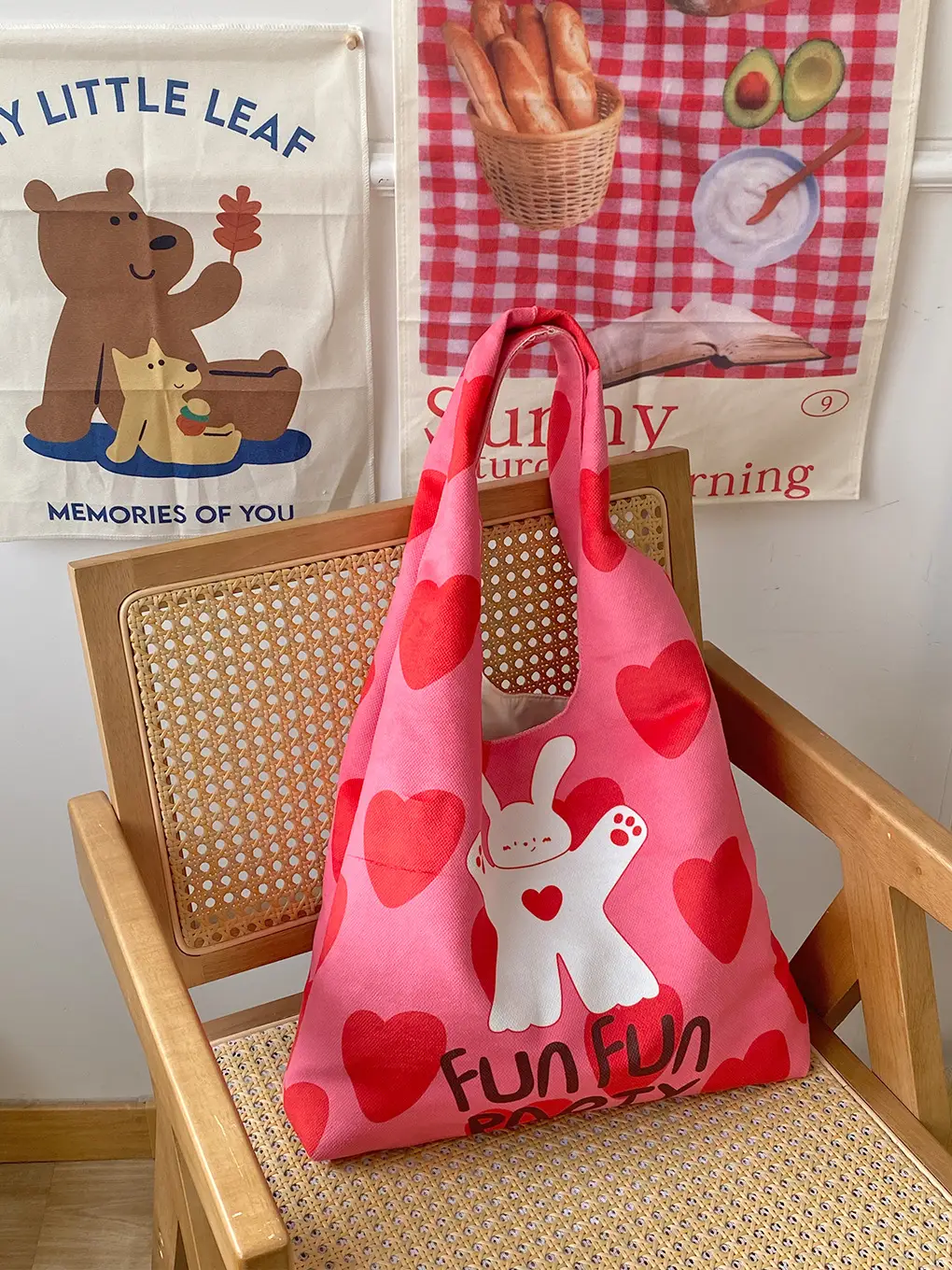 Cute Cartoon Print Green Shoulder Bag for Women