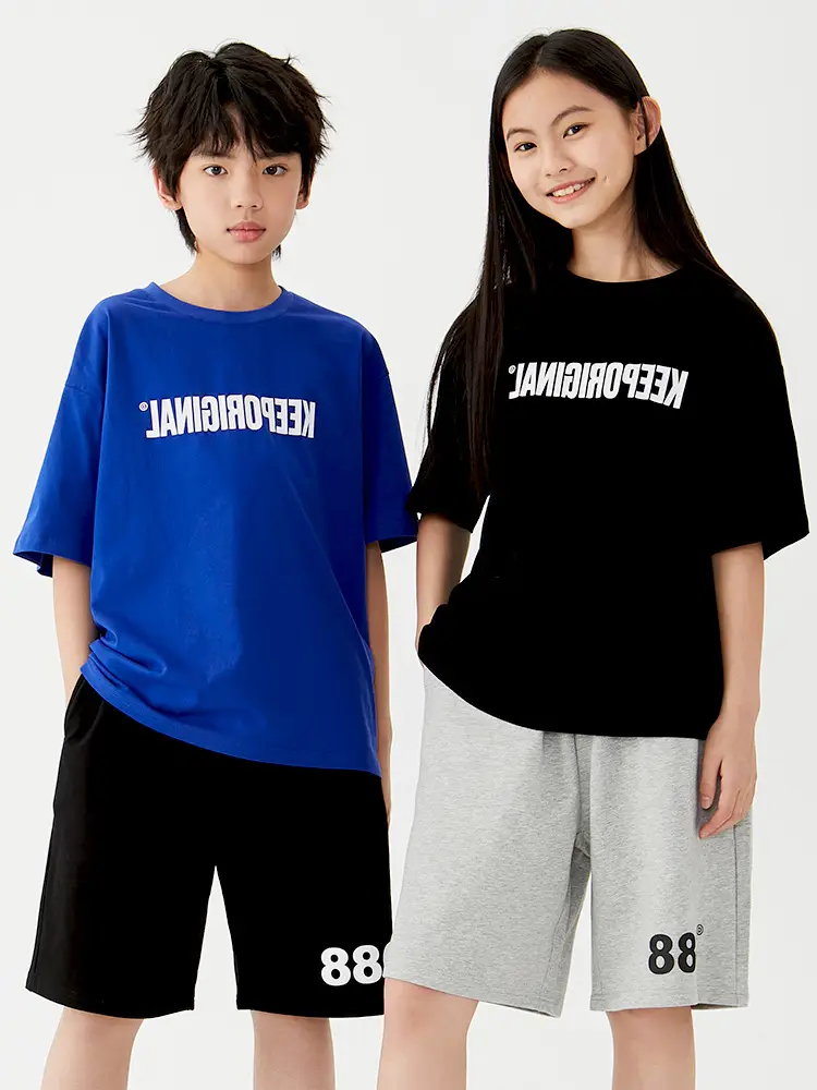 Black Letter Printed Cotton Shorts Set for Boys Girls - Image 3
