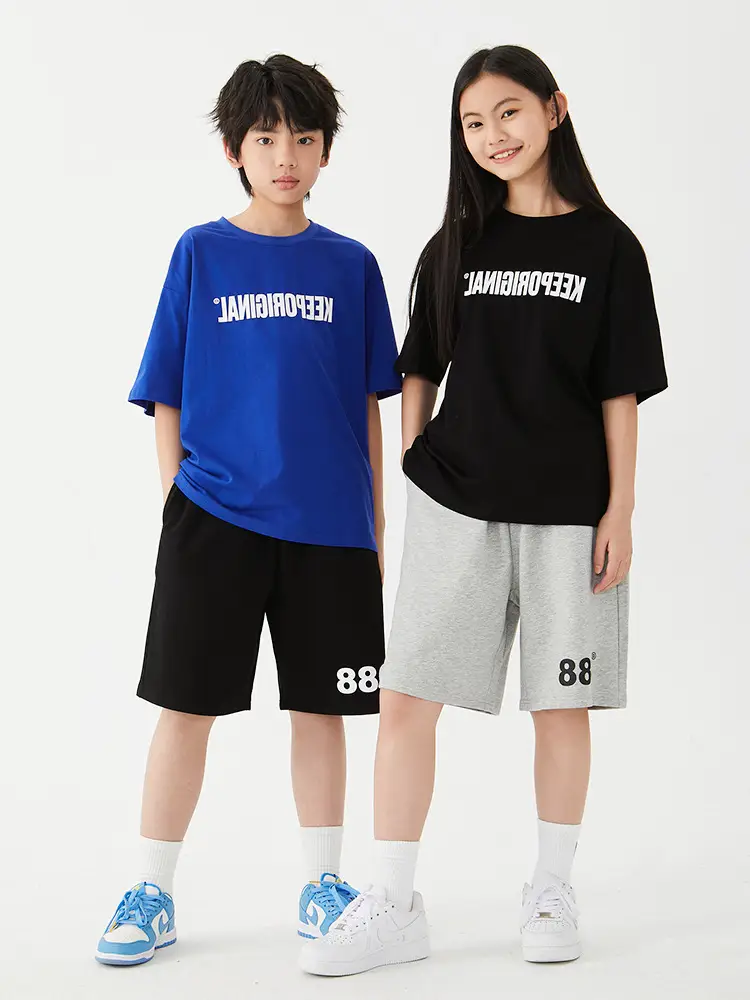 Black Letter Printed Cotton Shorts Set for Boys Girls - Image 7