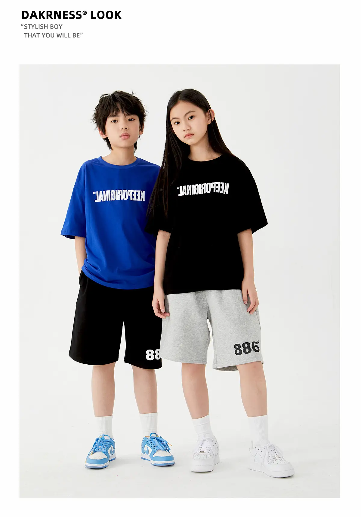 Black Letter Printed Cotton Shorts Set for Boys Girls — feature 13