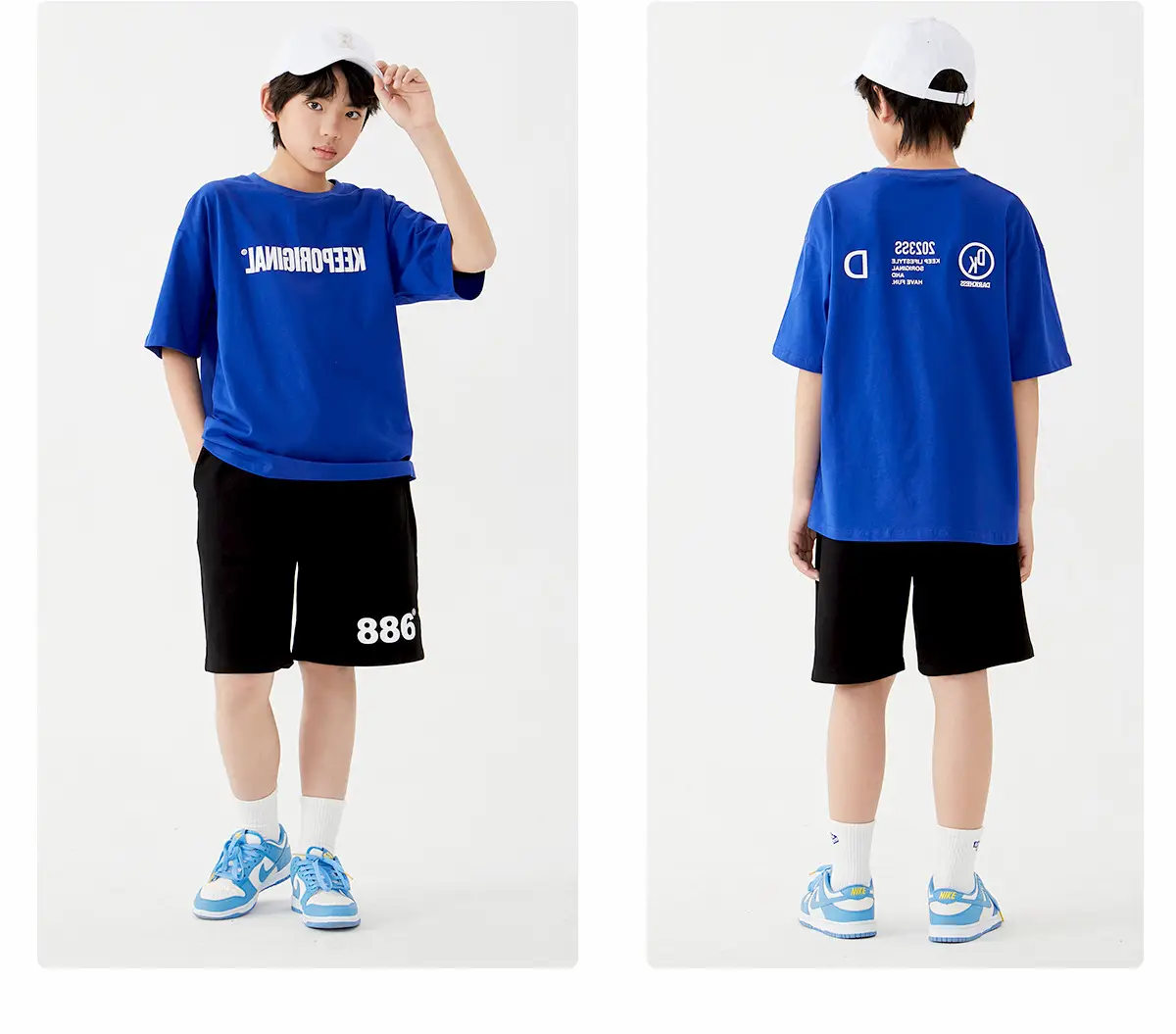 Black Letter Printed Cotton Shorts Set for Boys Girls — feature 16