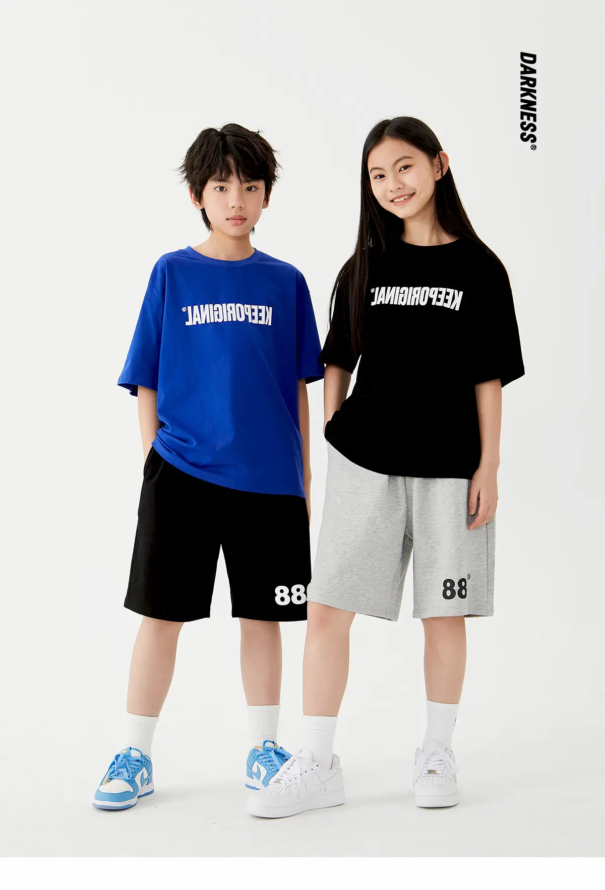 Black Letter Printed Cotton Shorts Set for Boys Girls — feature 2