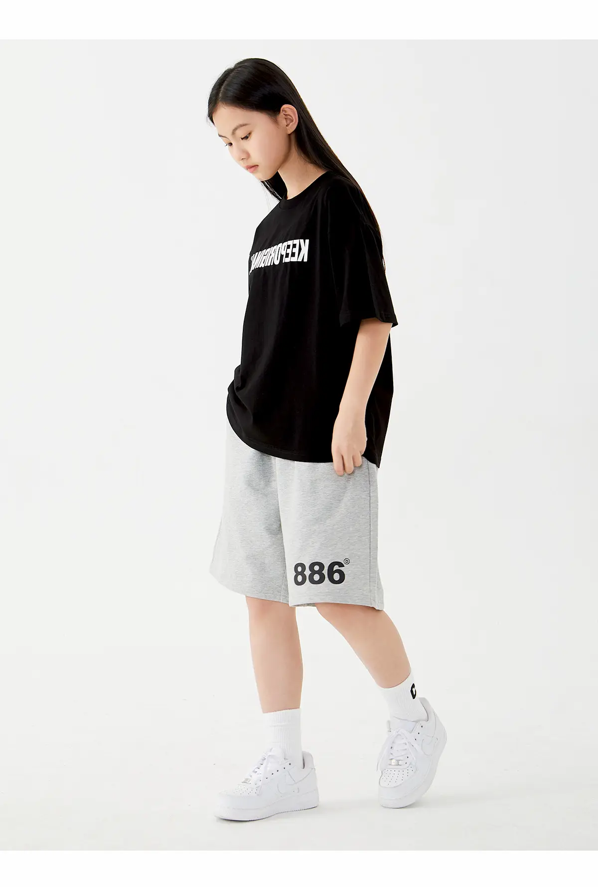 Black Letter Printed Cotton Shorts Set for Boys Girls — feature 20