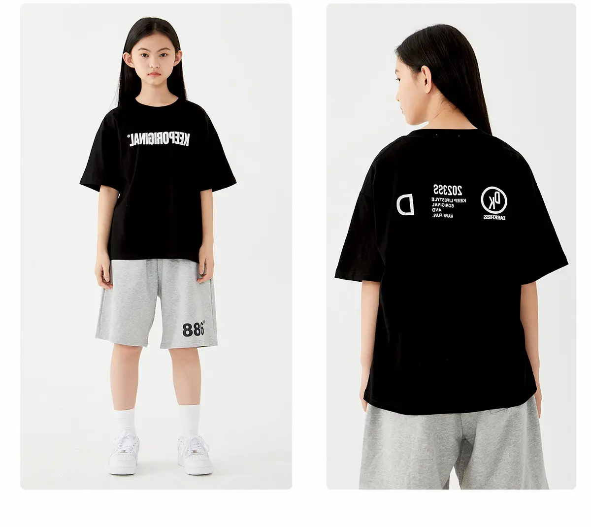 Black Letter Printed Cotton Shorts Set for Boys Girls — feature 21