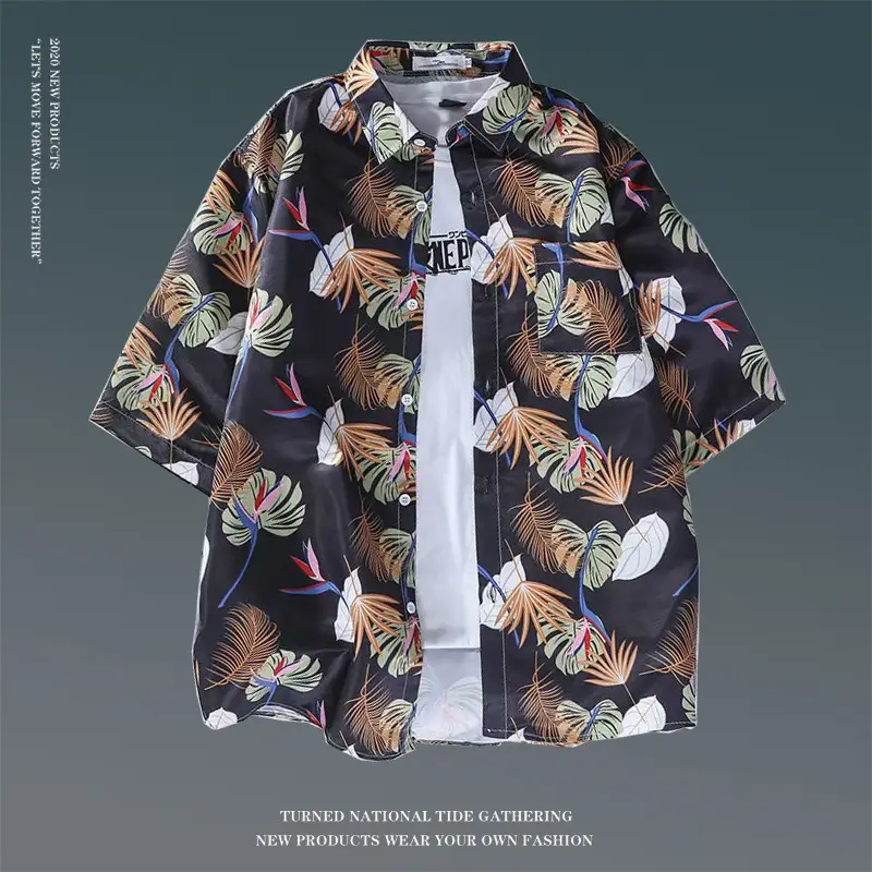 Hawaiian Floral Shirt for Men Loose Sleeve Casual Beach Wear — feature 34