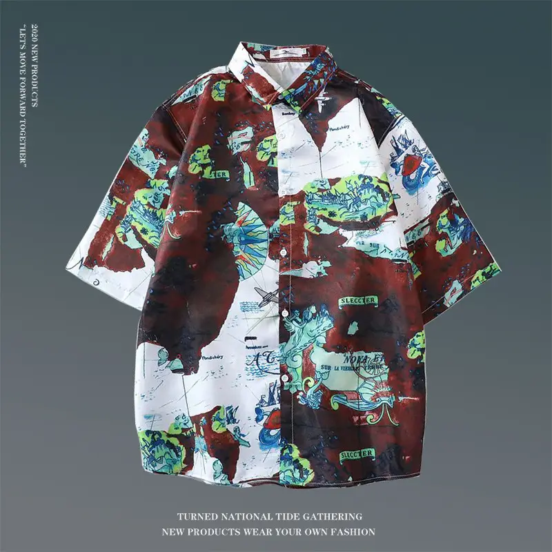 Hawaiian Floral Shirt for Men Loose Sleeve Casual Beach Wear