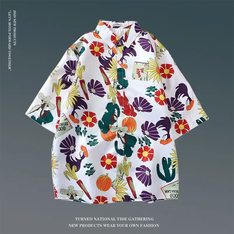 Hawaiian Floral Shirt for Men Loose Sleeve Casual Beach Wear