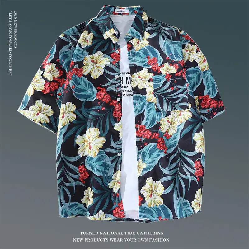 Hawaiian Floral Shirt for Men Loose Sleeve Casual Beach Wear