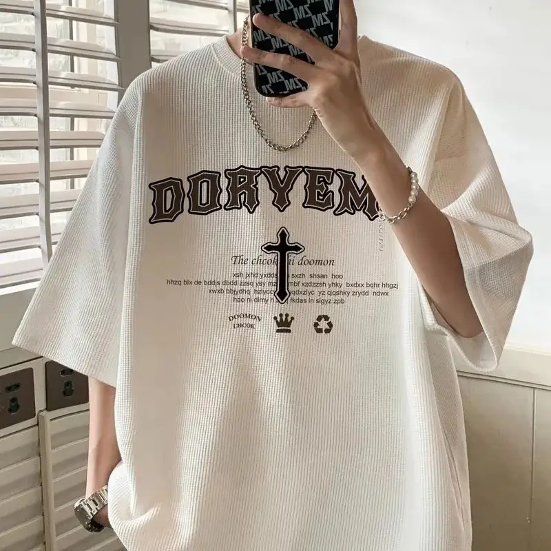 Black Waffle Print Men's HalfSleeve TShirt
