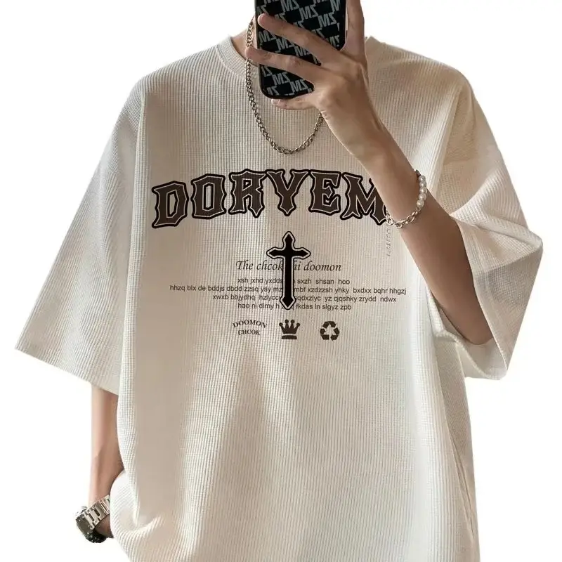 Black Waffle Print Men's HalfSleeve TShirt
