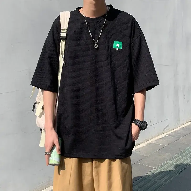 Black Waffle Print Men's HalfSleeve TShirt — feature 17