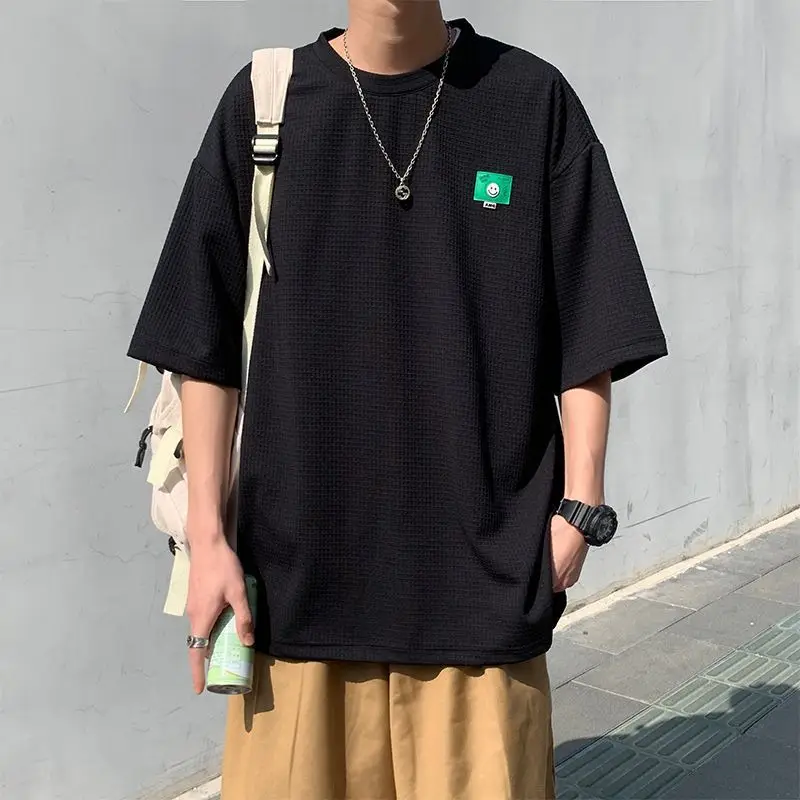 Black Waffle Print Men's HalfSleeve TShirt
