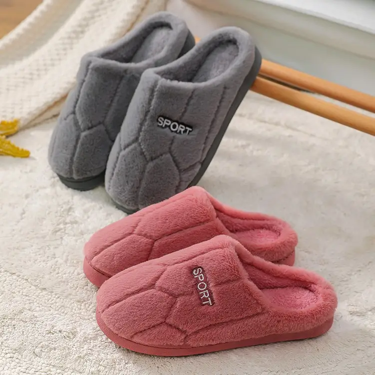 Cotton slippers women's autumn and winter non-slip warm fleece-lined thick bottom indoor home home couple confinement plush shoes men