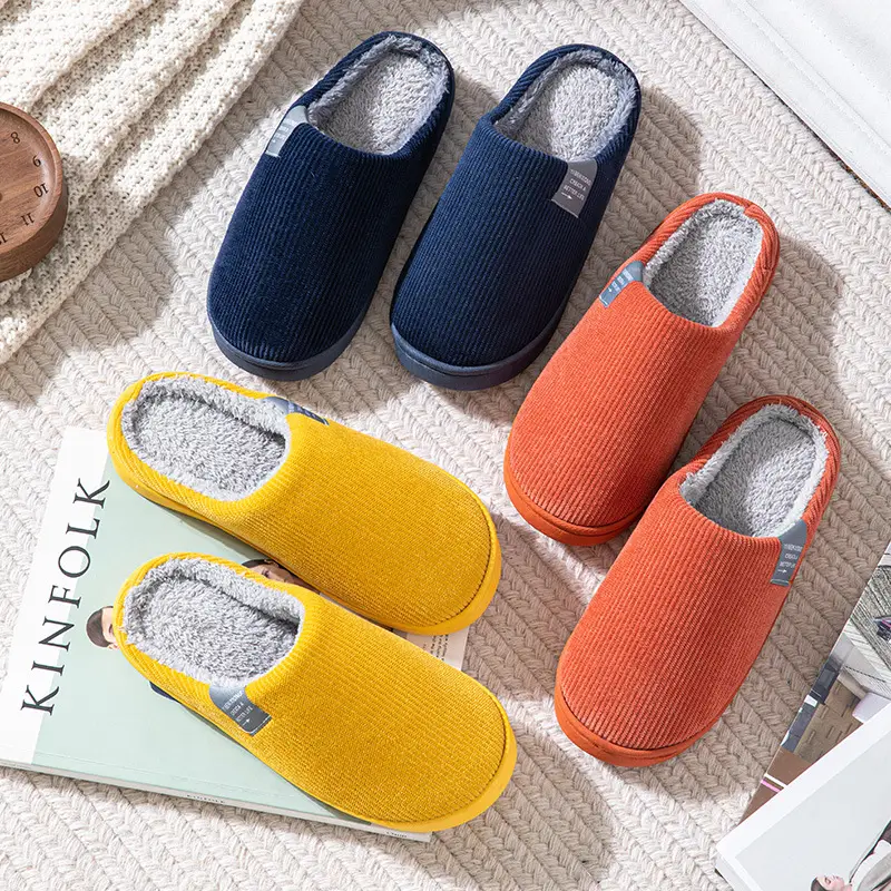 Cotton slippers women's autumn and winter non-slip warm fleece-lined thick bottom indoor home home couple confinement plush shoes men