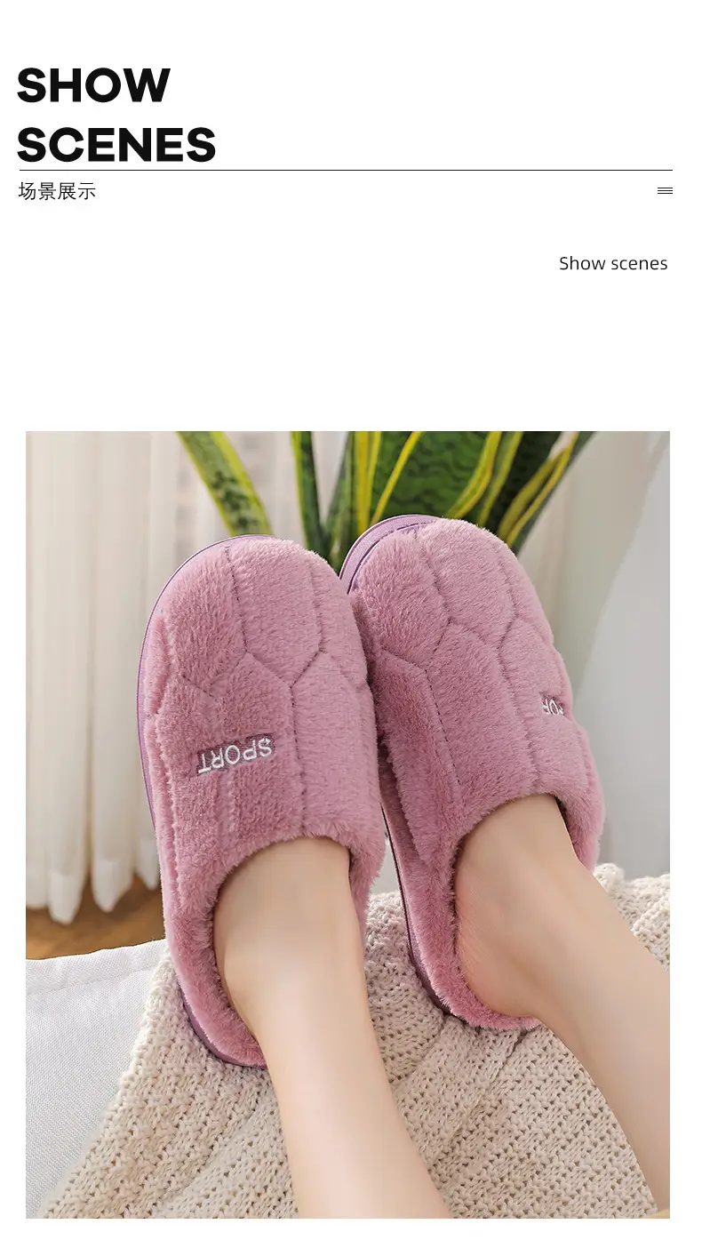 Cotton slippers women's autumn and winter non-slip warm fleece-lined thick bottom indoor home home couple confinement plush shoes men — feature 12