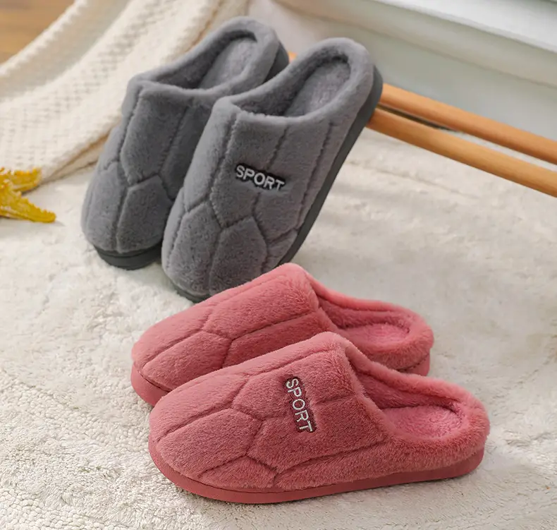 Cotton slippers women's autumn and winter non-slip warm fleece-lined thick bottom indoor home home couple confinement plush shoes men — feature 14
