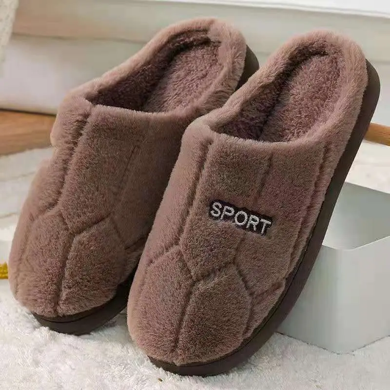 Cotton slippers women's autumn and winter non-slip warm fleece-lined thick bottom indoor home home couple confinement plush shoes men
