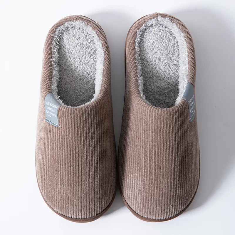Cotton slippers women's autumn and winter non-slip warm fleece-lined thick bottom indoor home home couple confinement plush shoes men