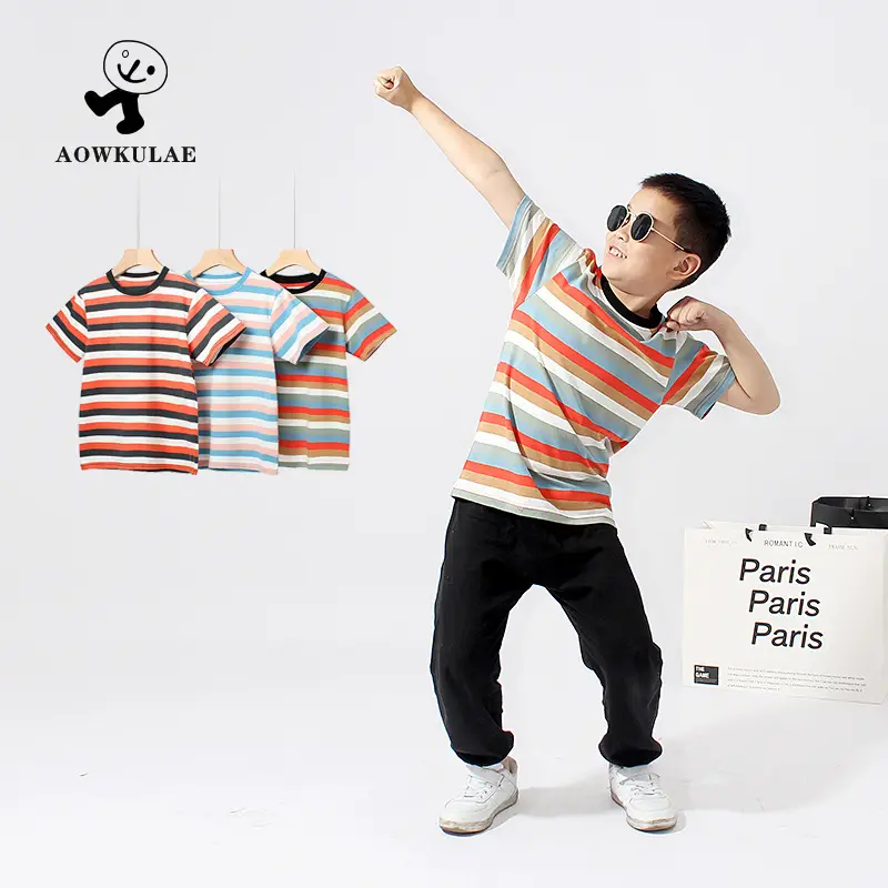 Kids Striped Short Sleeve T-Shirt Blue White - Image 6