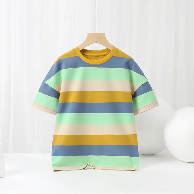 Kids Striped Short Sleeve T-Shirt Blue White - Image 3