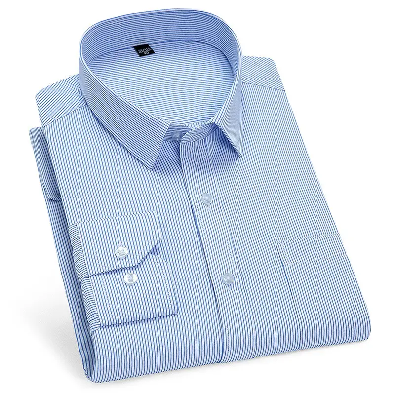 Men's Pure Blue Striped Formal Shirt Long Sleeve Spring Autumn - Image 7