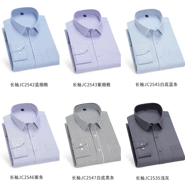 Men's Pure Blue Striped Formal Shirt Long Sleeve Spring Autumn — feature 16