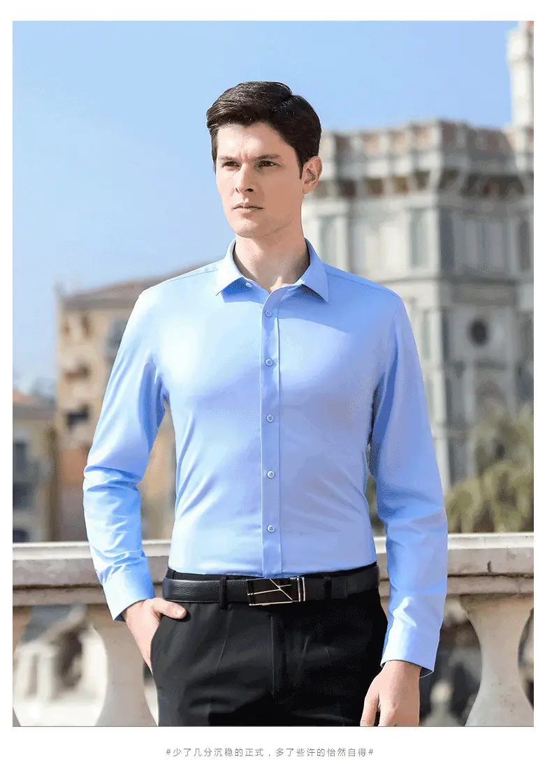 Men's Pure Blue Striped Formal Shirt Long Sleeve Spring Autumn — feature 19