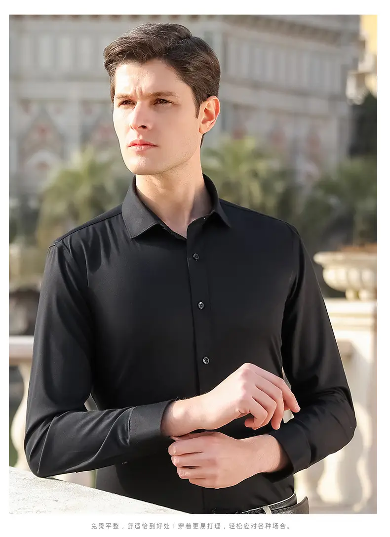 Men's Pure Blue Striped Formal Shirt Long Sleeve Spring Autumn — feature 21