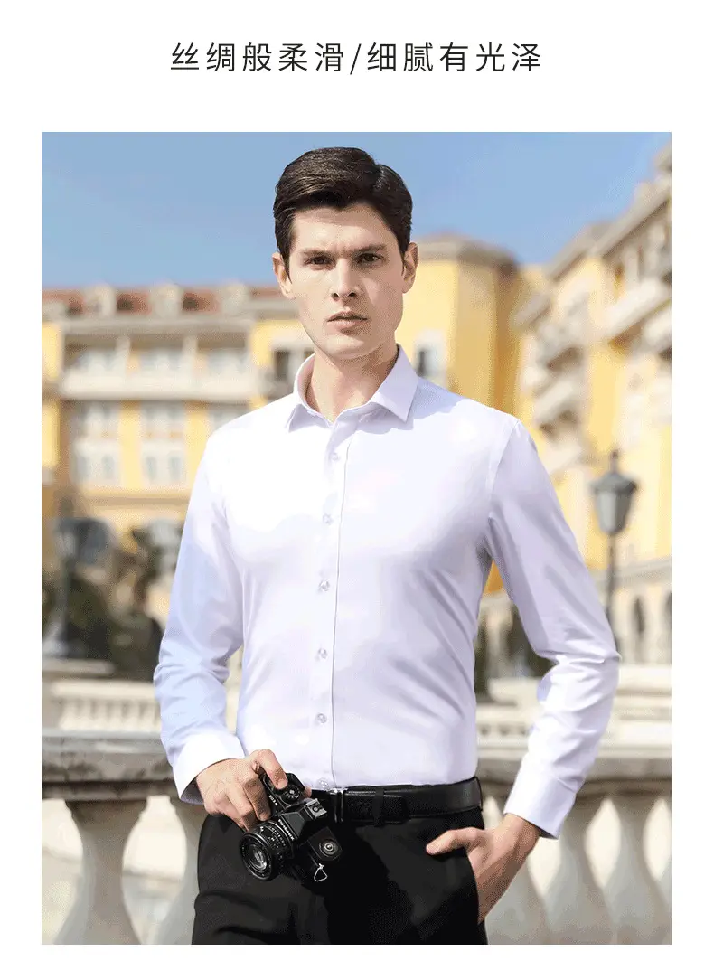 Men's Pure Blue Striped Formal Shirt Long Sleeve Spring Autumn — feature 7