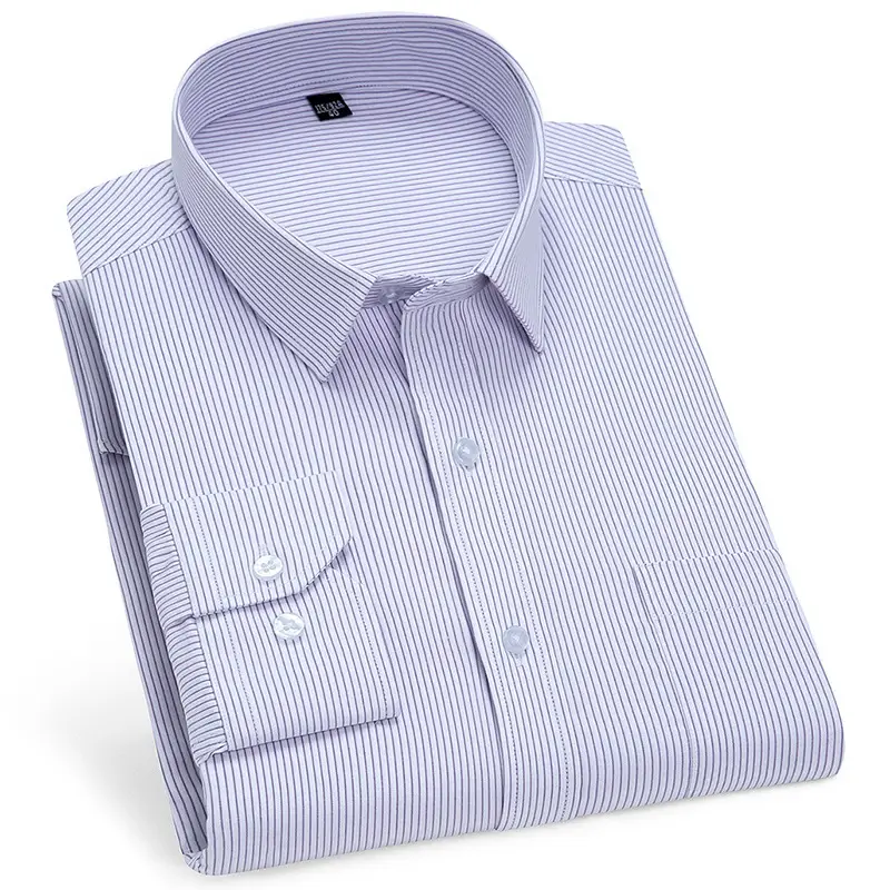 Men's Pure Blue Striped Formal Shirt Long Sleeve Spring Autumn - Image 11